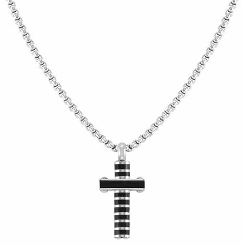 Nomination Silver Strong Cross Necklace - Stainless Steel & Black