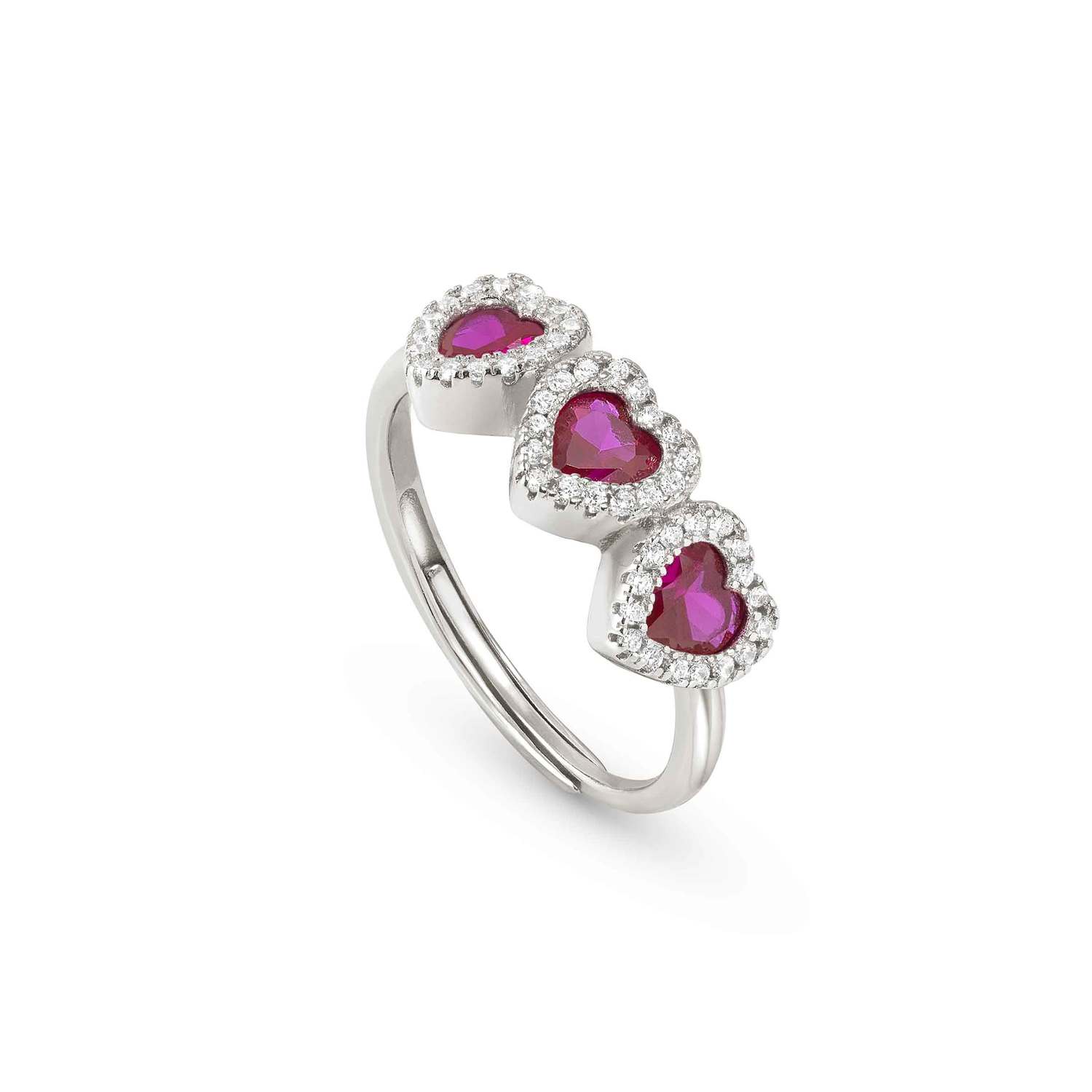Nomination All My Love Silver Triple Heart Adjustable Ring - Deep Pink
