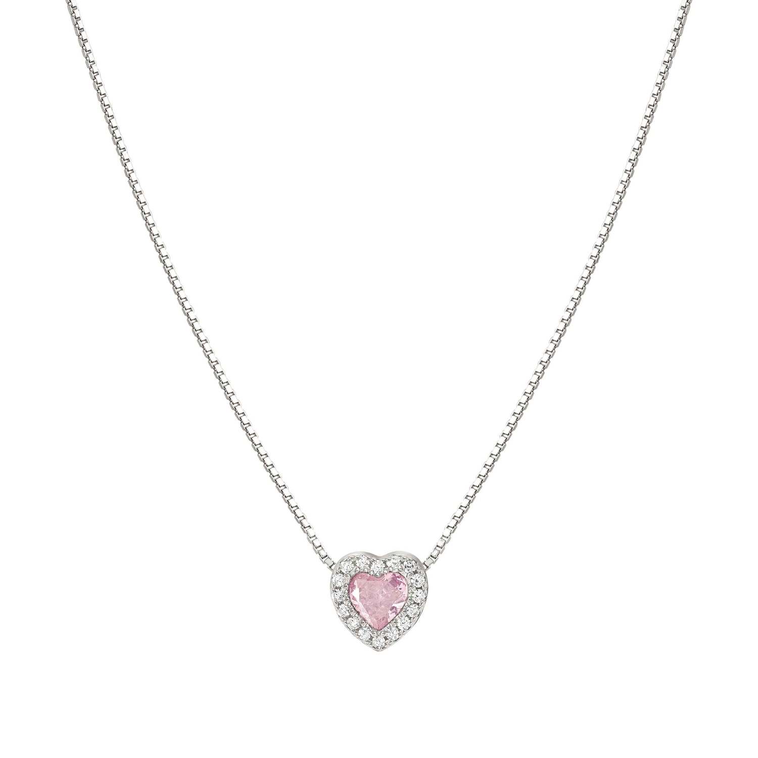 MaxBling81 Silver Plated Pink Barbie Necklace – 20" Chain With Iced Cubic Zirconia Heart Charm