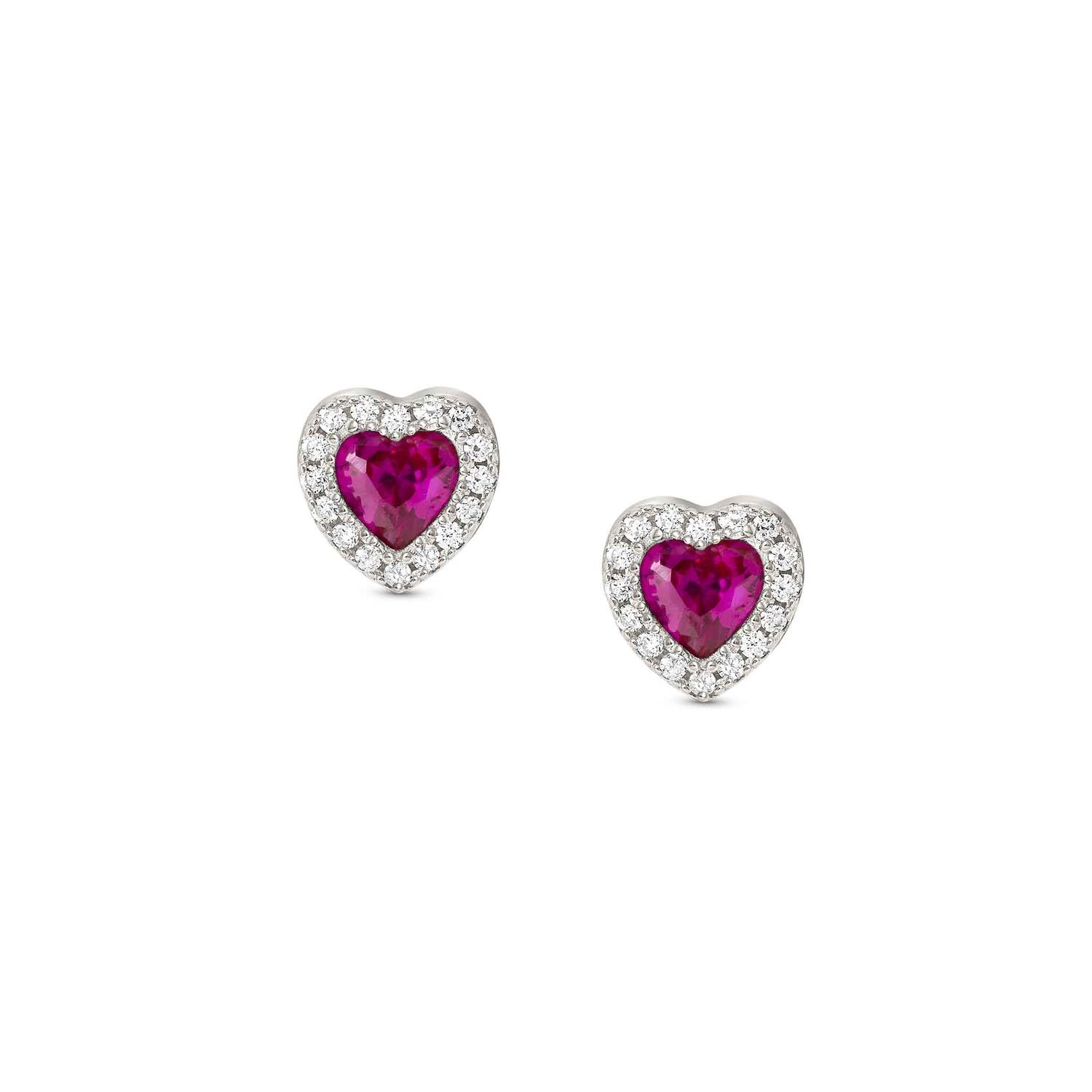 Nomination All My Love Silver Heart Stud Earrings - Deep Pink