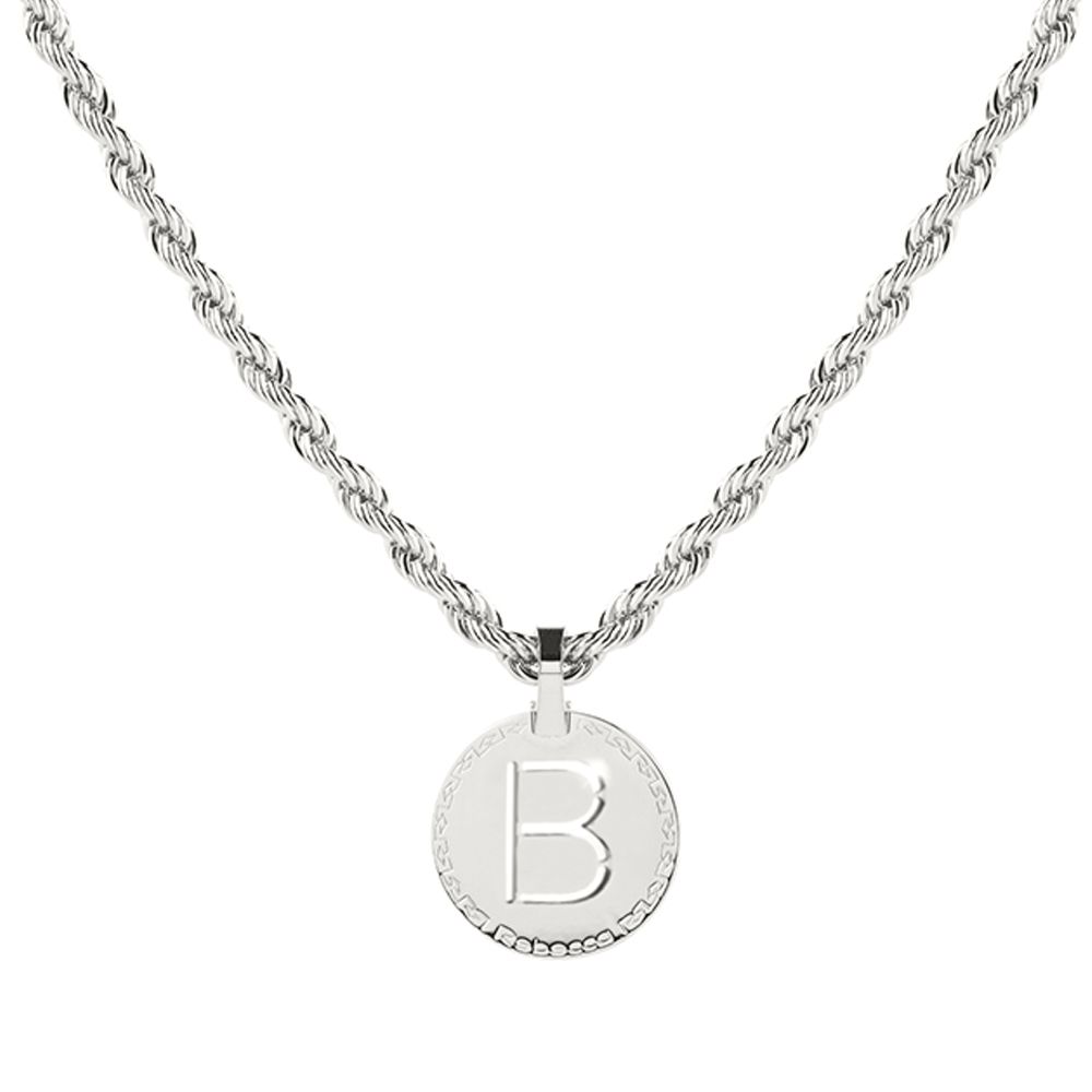 Rebecca Silver B Necklace with Rope Chain