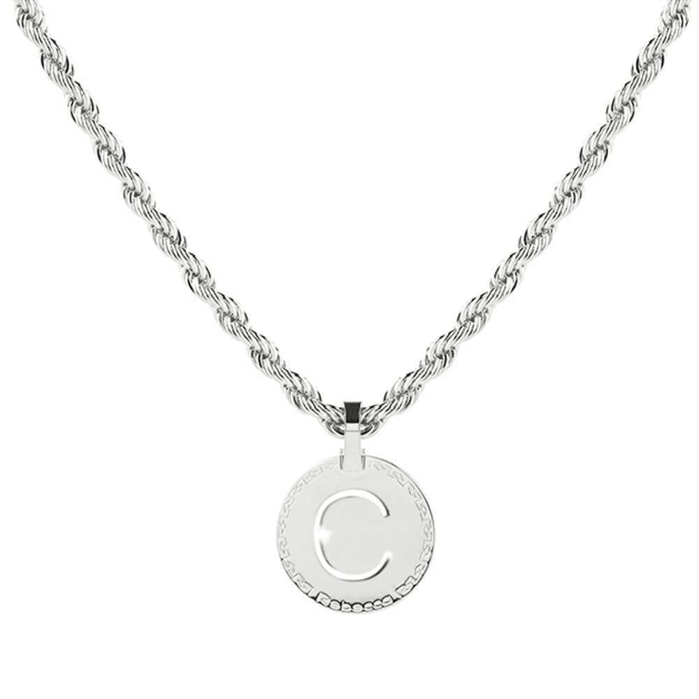 Rebecca Silver C Necklace with Rope Chain