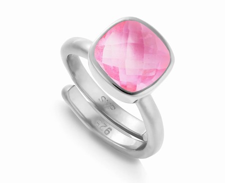Sarah Verity Highway Star Large Pink Quartz Silver Ring