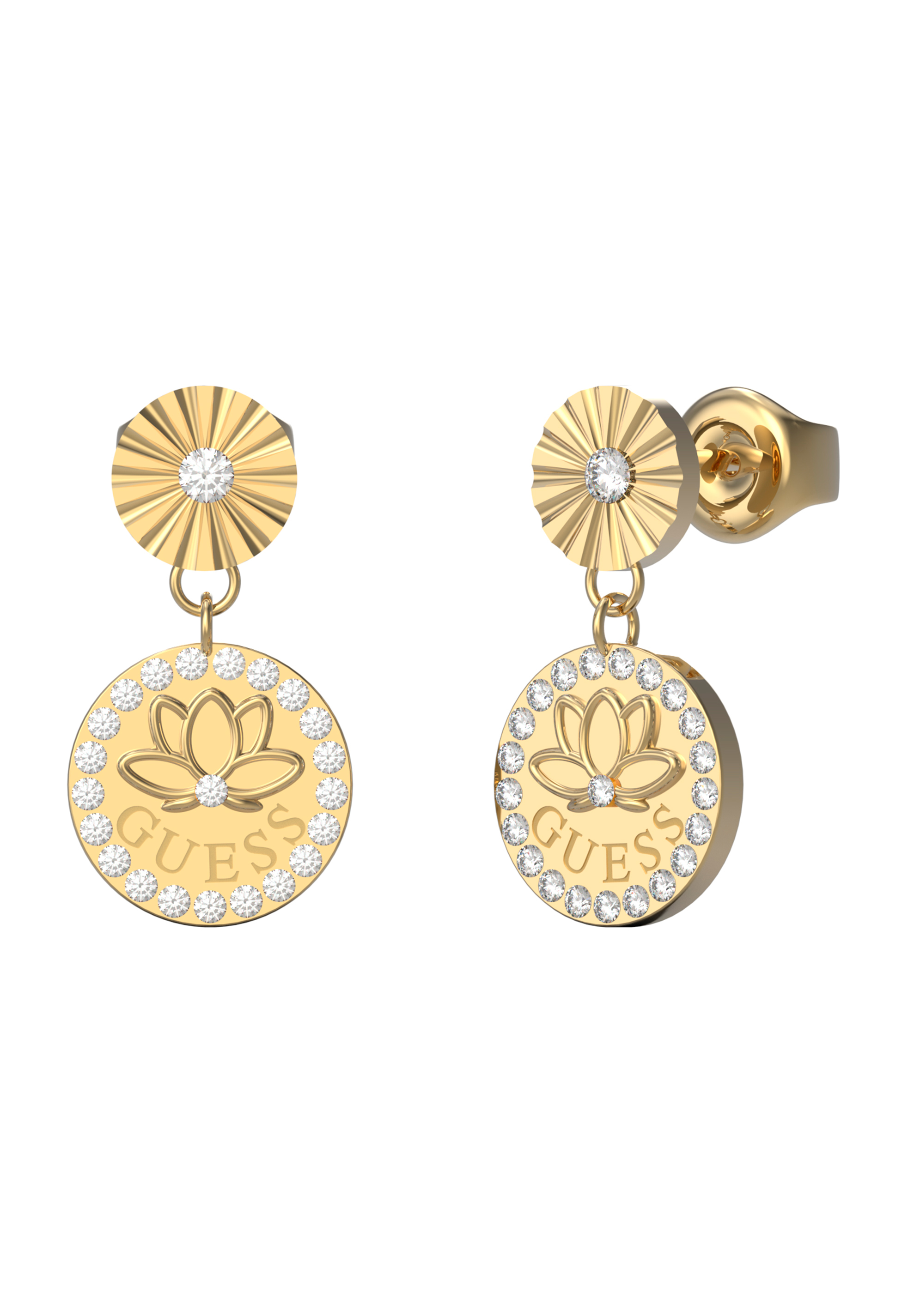 Guess Lotus Gold Drop Earrings - UBE01344YG