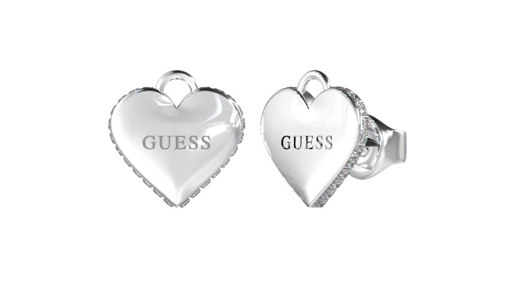 Guess Falling in Love Silver Heart Earrings UBE02231RH