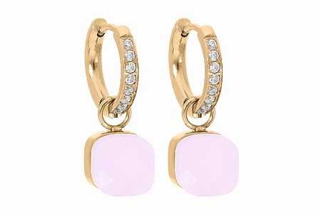 Qudo Gold Earrings Firenze Deluxe 16mm - Rose Quartz Opal