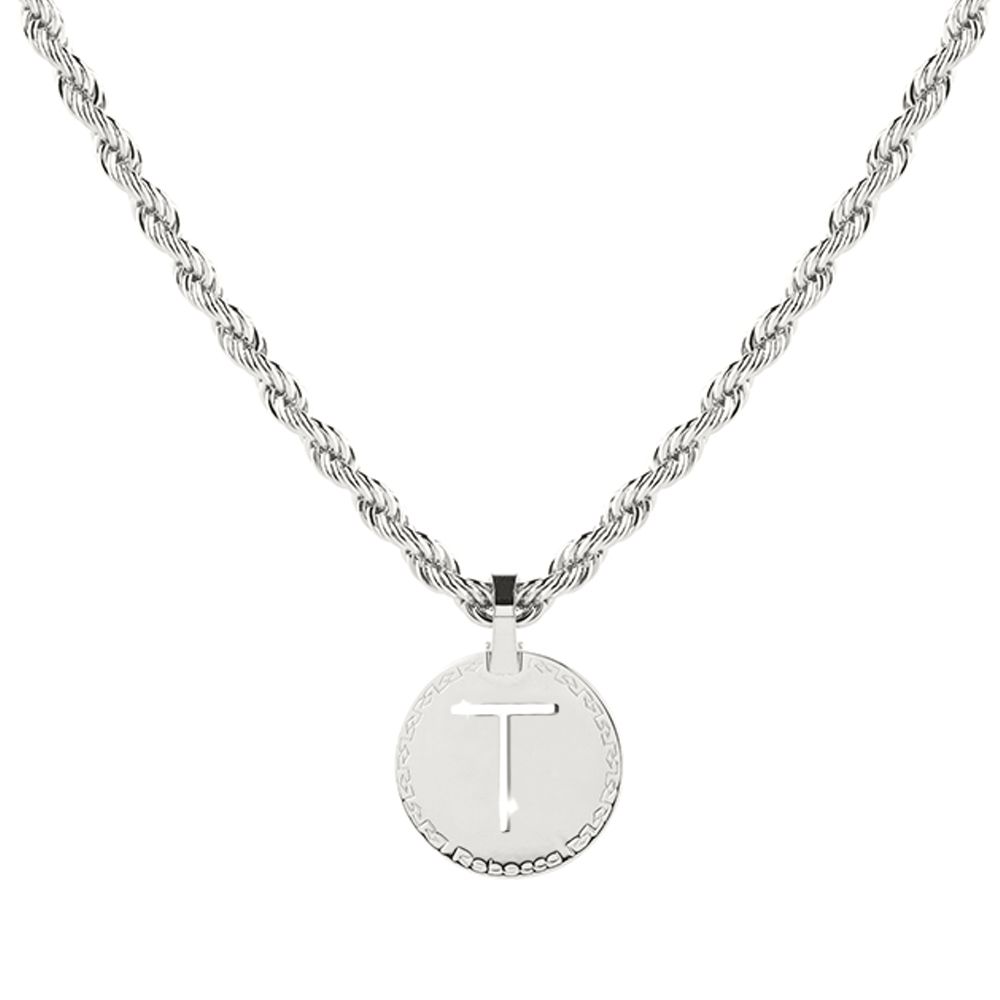 Rebecca Silver T Necklace with Rope Chain